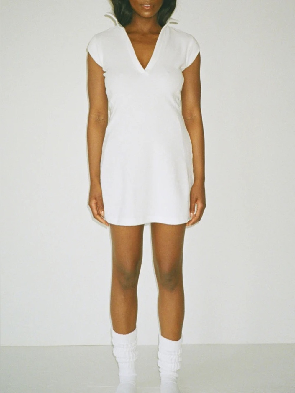 White Cap-Sleeve Knit Dress - Unbranded